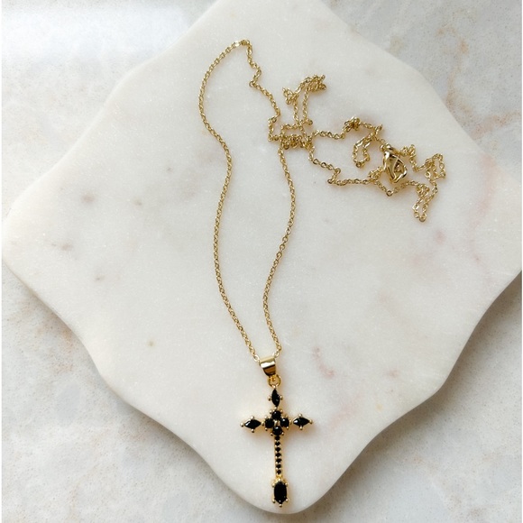 Black CZ Cross Necklace | 14k Gold Filled - Picture 2 of 9